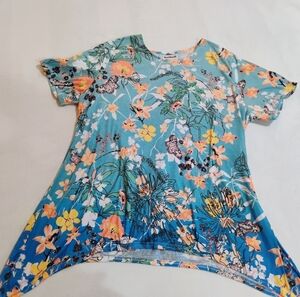 Bon Worth Blue Floral Women's Blouse